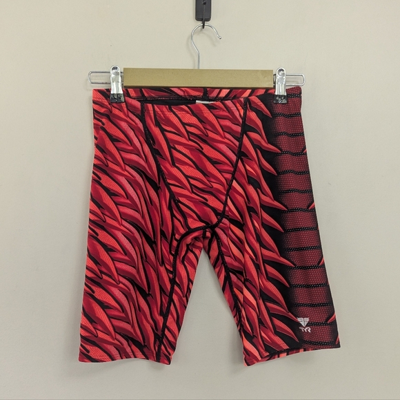 TYR Men’s Jammer Swimsuit Red Black 32 - Picture 1 of 12